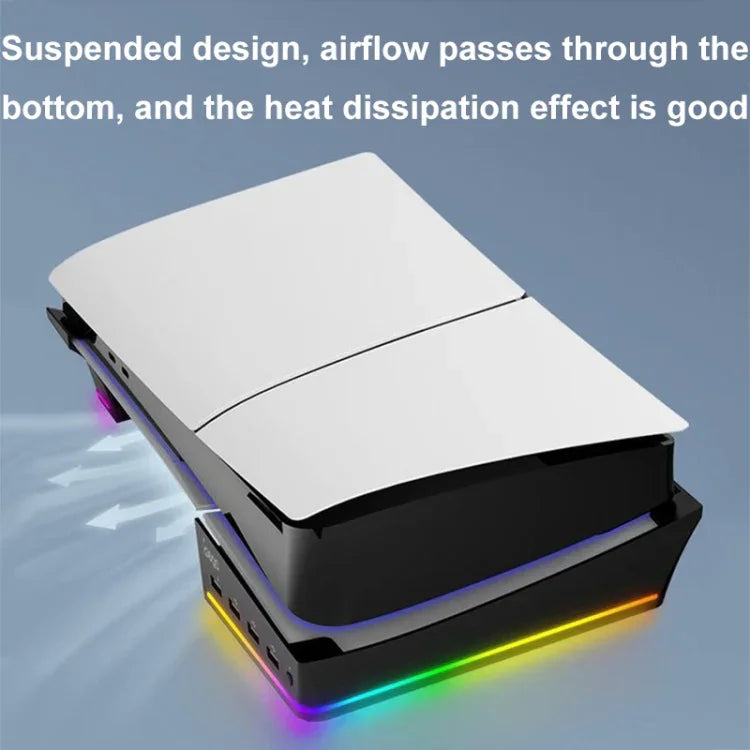 IPEGA PG-P5S021 RGB-Lichthost mit horizontalem Ständer und 4 USB-Hubs für Sony PS5 Slim, Weiß