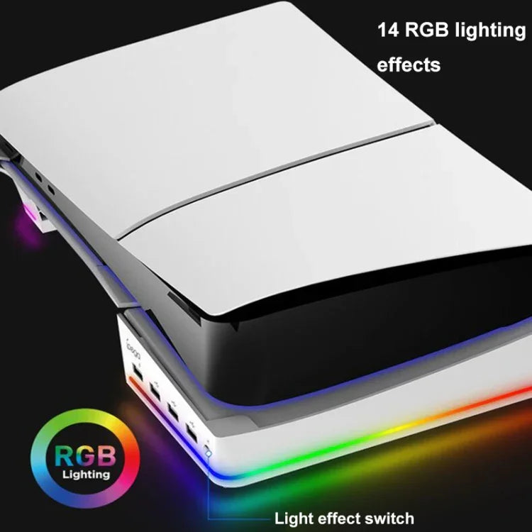 IPEGA PG-P5S021 RGB-Lichthost mit horizontalem Ständer und 4 USB-Hubs für Sony PS5 Slim, Weiß