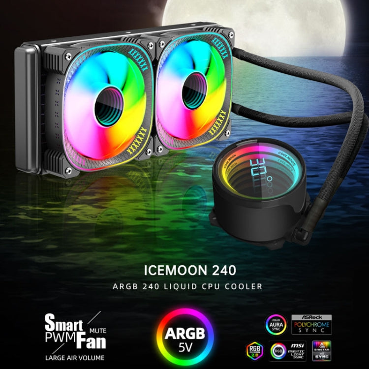 COOLMOON CM-YM-240T Digital ARGB Lens Edition Integrierter Wasserkühlungs-CPU-Kühler Temperaturanzeige CPU-Lüfter, CM-YM-240T