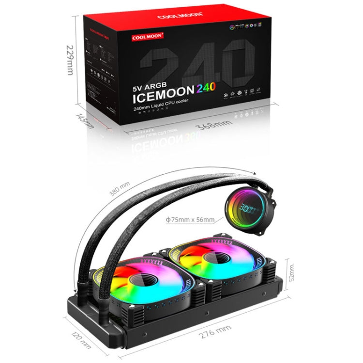 COOLMOON CM-YM-240T Digital ARGB Lens Edition Integrierter Wasserkühlungs-CPU-Kühler Temperaturanzeige CPU-Lüfter, CM-YM-240T