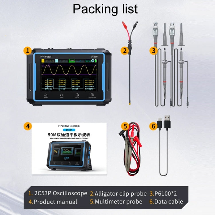 FNIRSI 2C53P Dual-Kanal Flachbildschirm Digitaloszilloskop Multimeter Signalgenerator 3 in 1, 2C53P