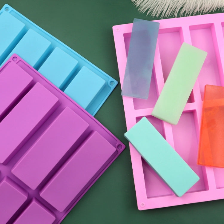 8 Gitter rechteckige Silikon-Handseifenform DIY Aromatherapie-Form, Hellblau, Lila, Pink