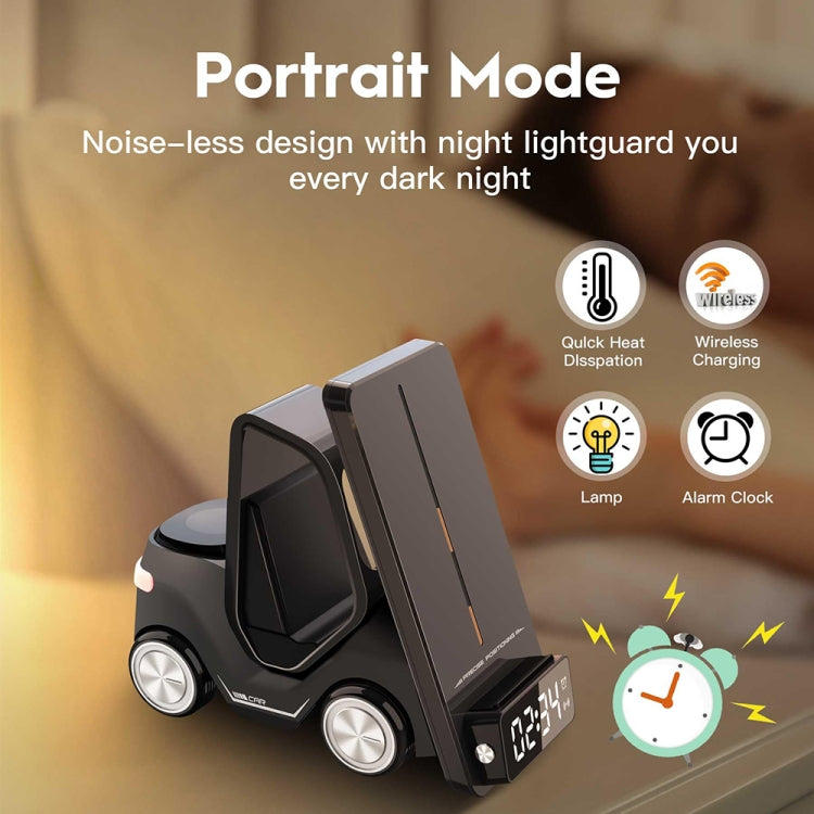 T20 5-in-1 Auto-förmiger Desktop-Wecker Wireless Charger mit Atmosphärenlicht, Weiß, Grau, Gelb, Orange