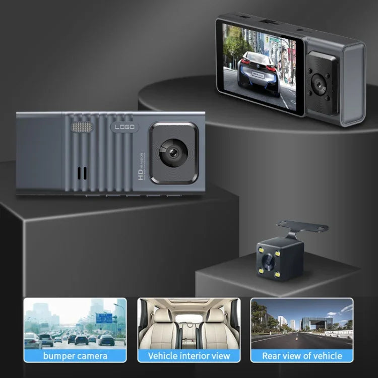 3 Kameraobjektiv 3-Zoll-IPS-Bildschirm WiFi Auto Dashcam 1080P Nachtsicht-Dashcam für Autos, 32G, 64G