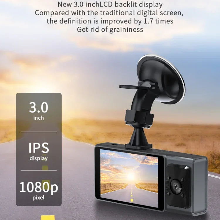 3 Kameraobjektiv 3-Zoll-IPS-Bildschirm WiFi Auto Dashcam 1080P Nachtsicht-Dashcam für Autos, 32G, 64G