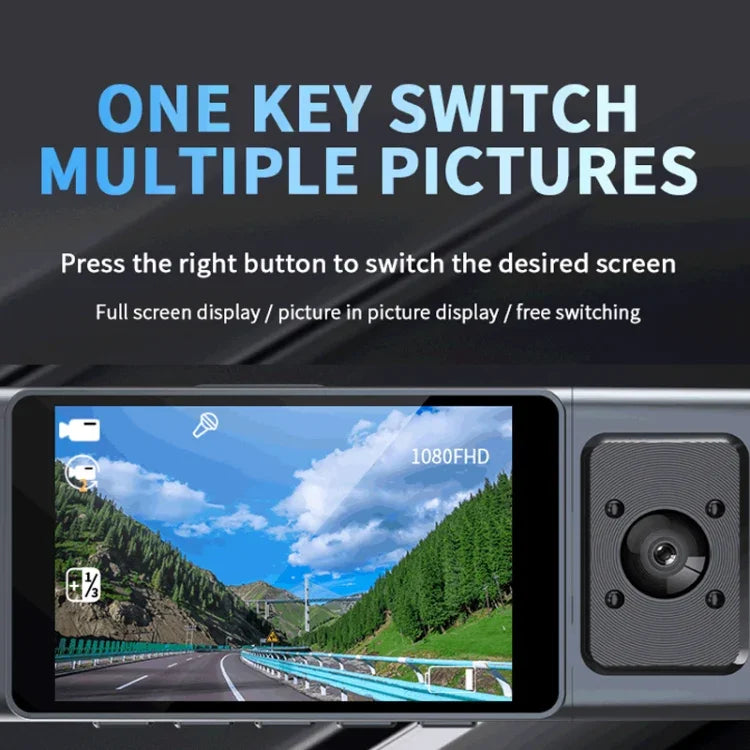3 Kameraobjektiv 3-Zoll-IPS-Bildschirm WiFi Auto Dashcam 1080P Nachtsicht-Dashcam für Autos, 32G, 64G