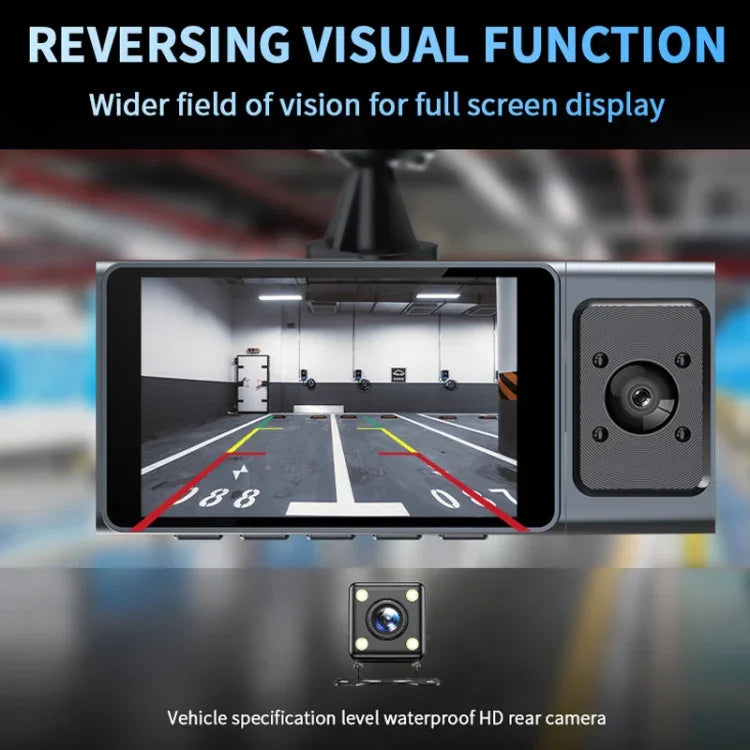 3 Kameraobjektiv 3-Zoll-IPS-Bildschirm WiFi Auto Dashcam 1080P Nachtsicht-Dashcam für Autos, 32G, 64G