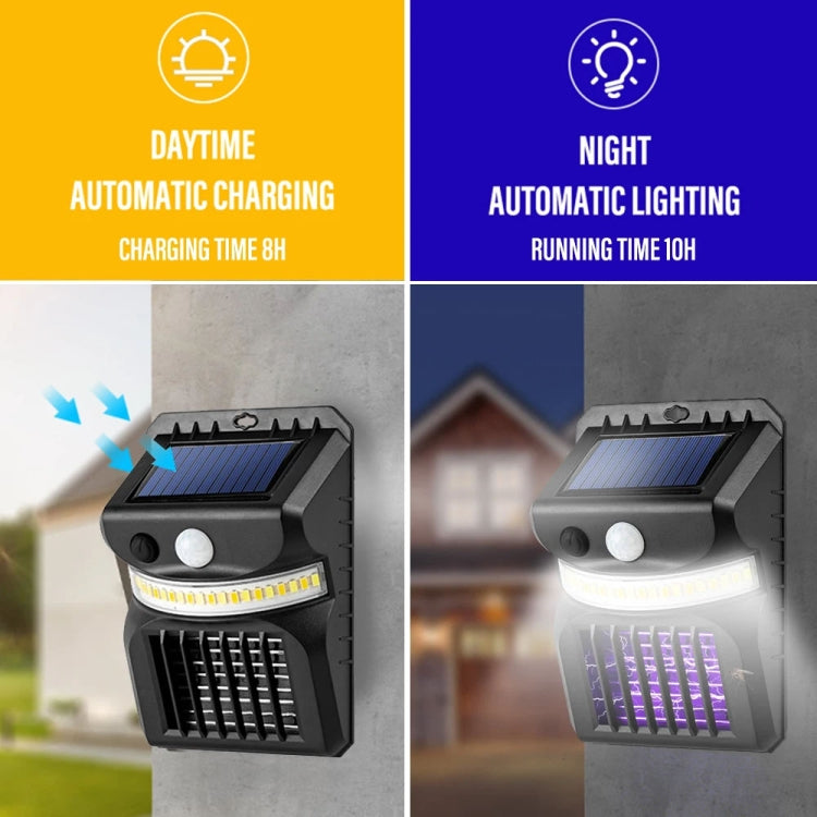 E-SMARTER W792 LED Solar-Wandleuchte mit Mückenvernichtungsfunktion (Violettes Licht) Intelligenter menschlicher Sensor Gartenlampe für den Außenbereich, Weißes Licht, Weißes Licht+Gelbes Licht