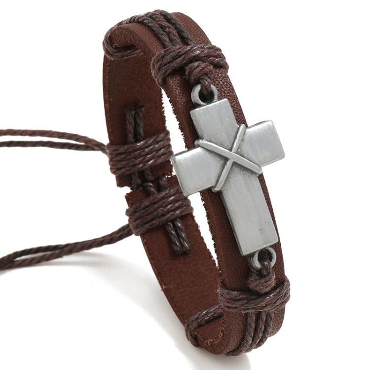 Personalisierte Vintage Geflochtenes Lederarmband Einfaches Herausziehbares Verstellbares Kreuzarmband