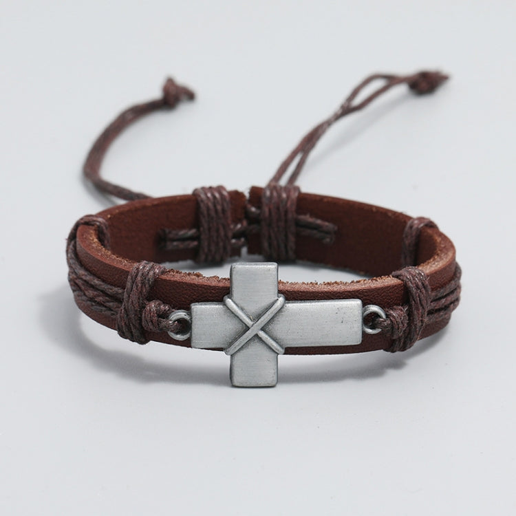 Personalisierte Vintage Geflochtenes Lederarmband Einfaches Herausziehbares Verstellbares Kreuzarmband