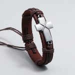 Personalisierte Vintage Geflochtenes Lederarmband Einfaches Herausziehbares Verstellbares Kreuzarmband