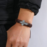 Personalisierte Vintage Geflochtenes Lederarmband Einfaches Herausziehbares Verstellbares Kreuzarmband