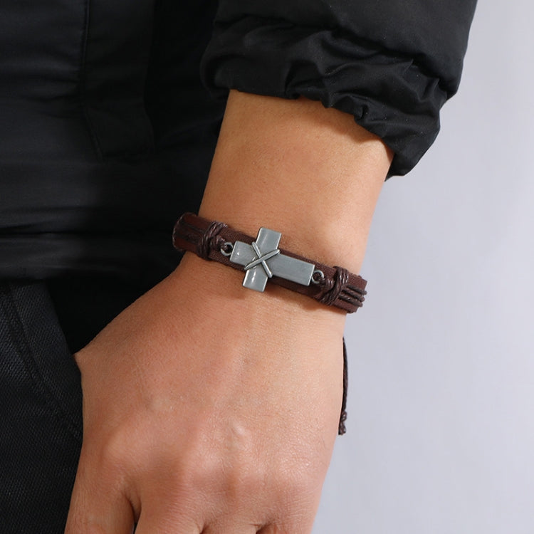 Personalisierte Vintage Geflochtenes Lederarmband Einfaches Herausziehbares Verstellbares Kreuzarmband