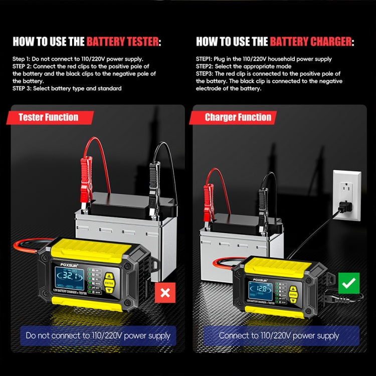 FOXSUR Cars Motorcycles 12V Lithium Cattery Charger With Battery Detection, US Plug, EU Plug, UK Plug, AU Plug