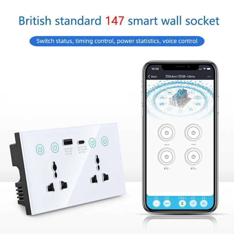Graffiti Intelligente Steckdose mit Schalter USB+Type-C Dual-Port Fernsteuerung Steckdose, UK Stecker, Wifi Weiß, Wifi Schwarz, ZigBee Weiß, ZigBee Schwarz