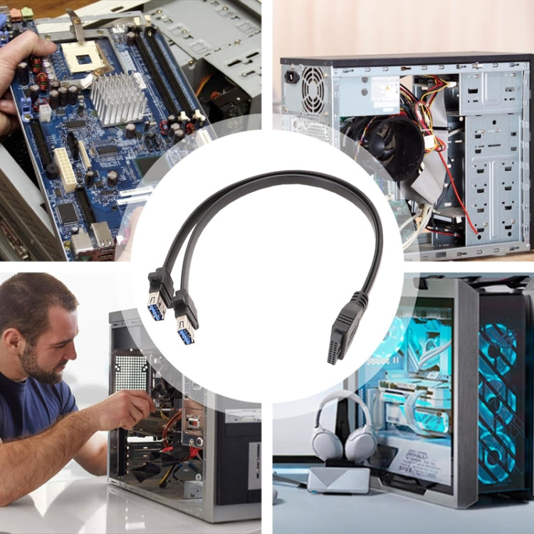 Motherboard USB3.0 Frontpanel-Kabel 19Pin zu Doppelport A Weiblich Daten-Flachkabel, 30cm, 50cm, 80cm