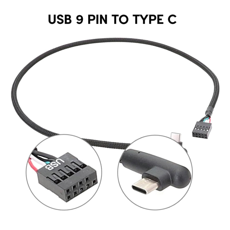 Motherboard USB 9Pin zu Type-C Winkel-Datenkabel Geflochtenes Netzwerkkabel, 60cm Winkel