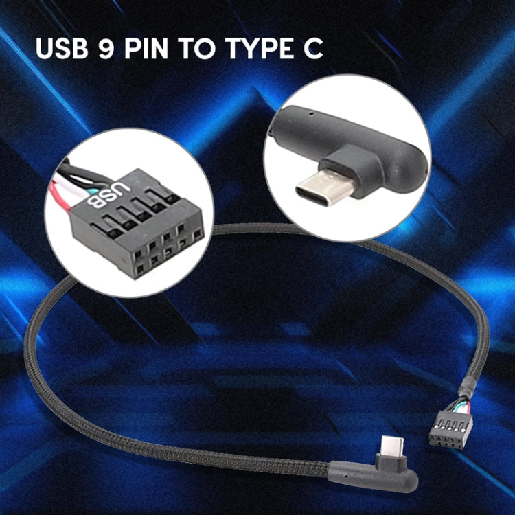 Motherboard USB 9Pin zu Type-C Winkel-Datenkabel Geflochtenes Netzwerkkabel, 60cm Winkel