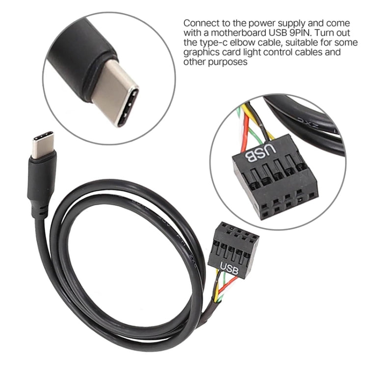 Motherboard USB 9Pin zu Type-C Gerade Daten Doppelgeschirmtes Kabel, 50cm Gerade