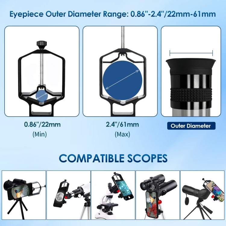 Tridaptor Digiscoping Adapter 3-Achsen-Teleskop-Handyhalterung für Fernglas Monokular Mikroskop, ohne Bluetooth