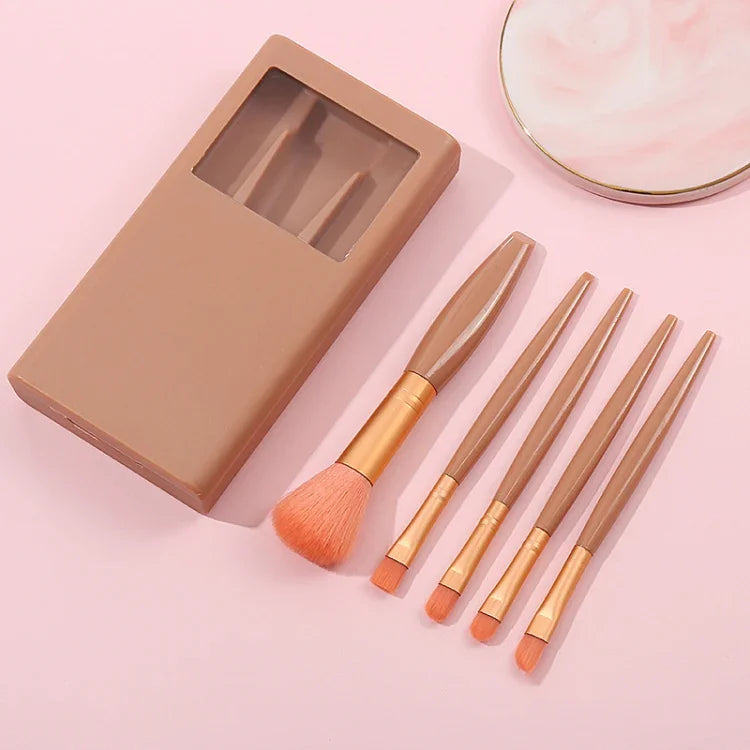 5-in-1-Koffer mit Sichtfenster und Spiegel, tragbar, Mini, multifunktional, inklusive Make-up-Pinseln und Kosmetikwerkzeugen, Bohnenpaste-Farbe, Rosa, Blau