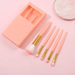 5-in-1-Koffer mit Sichtfenster und Spiegel, tragbar, Mini, multifunktional, inklusive Make-up-Pinseln und Kosmetikwerkzeugen, Bohnenpaste-Farbe, Rosa, Blau
