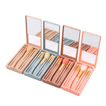 5-in-1-Koffer mit Sichtfenster und Spiegel, tragbar, Mini, multifunktional, inklusive Make-up-Pinseln und Kosmetikwerkzeugen, Bohnenpaste-Farbe, Rosa, Blau