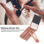 5-in-1-Koffer mit Sichtfenster und Spiegel, tragbar, Mini, multifunktional, inklusive Make-up-Pinseln und Kosmetikwerkzeugen, Bohnenpaste-Farbe, Rosa, Blau