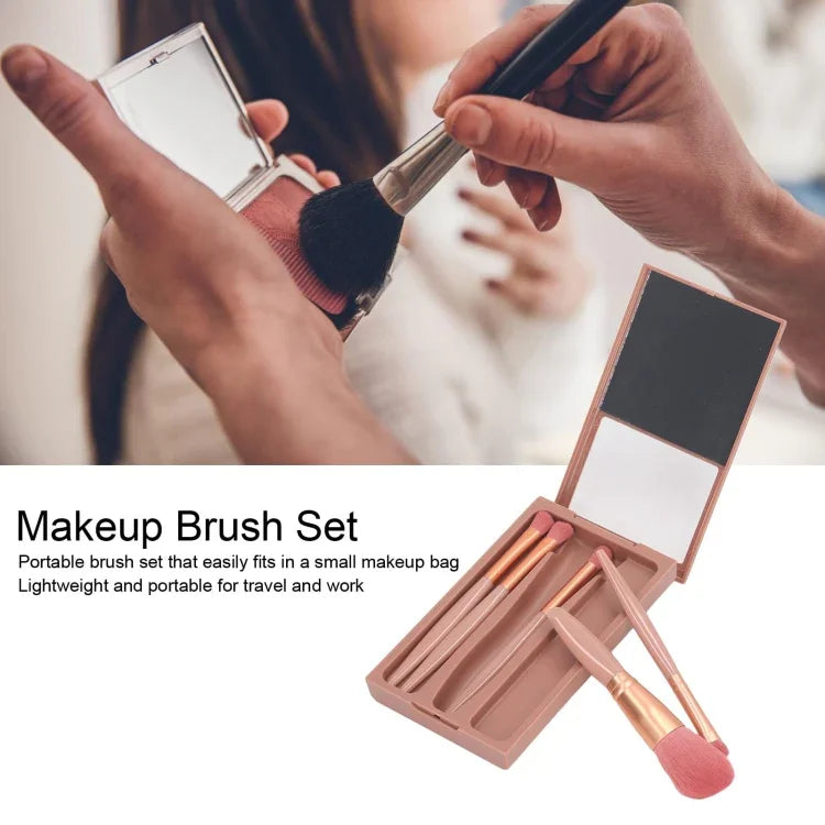 5-in-1-Koffer mit Sichtfenster und Spiegel, tragbar, Mini, multifunktional, inklusive Make-up-Pinseln und Kosmetikwerkzeugen, Bohnenpaste-Farbe, Rosa, Blau