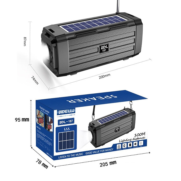 BDL-187 LED Licht Solar Kabelloser Bluetooth Lautsprecher Tragbar Outdoor Camping FM Radio