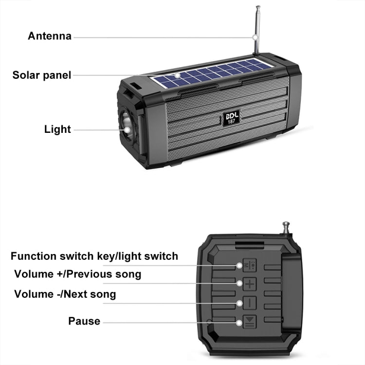 BDL-187 LED Licht Solar Kabelloser Bluetooth Lautsprecher Tragbar Outdoor Camping FM Radio