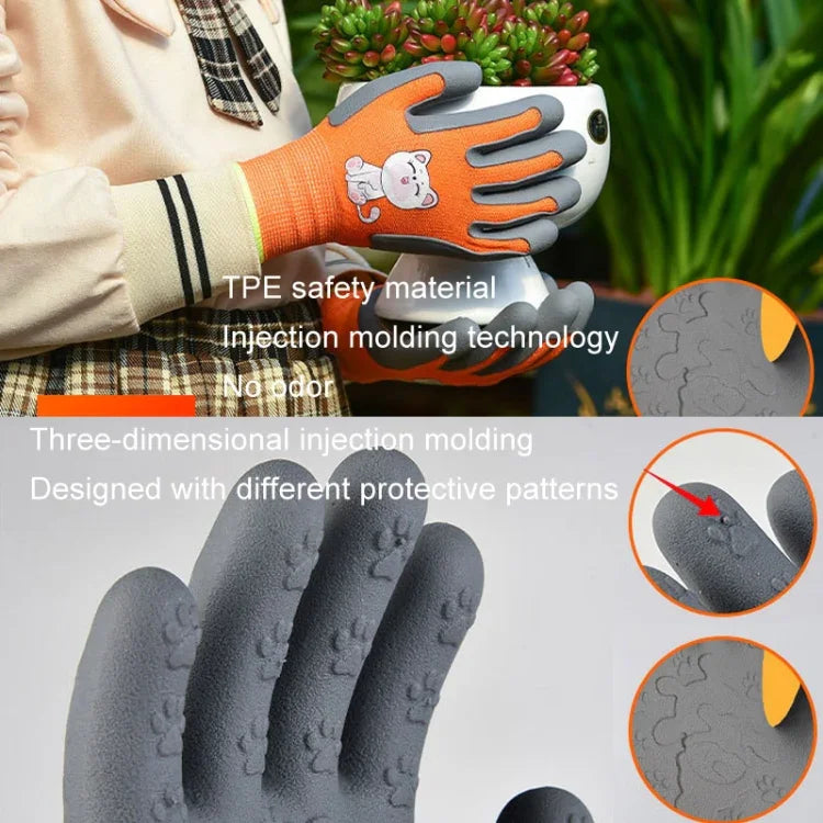 1pair TPE Children Cartoon Gloves Hamster Parrot Anti-scratch Bite Student Gardening Protective Anti-slip Wear-resistant Gloves, S Orange, S Blue, S Yellow, M Orange, M Blue, M Yellow, L Orange