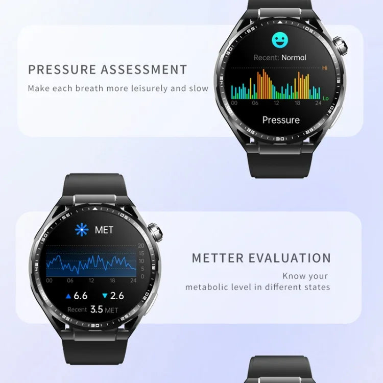 F200 Smartwatch mit EKG-Funktion, Blutzuckermessung, 1,55-Zoll-Runddisplay, erhältlich in: Schwarz (Silikon), Schwarz (Leder), Schwarz-Braun (Leder), Schwarz (Milan), Schwarz (3-Perlen-Edelstahl), Schwarz (Bambus), Schwarz-Grau (Silikon)