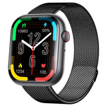F70 smart watch with blood sugar monitoring, featuring 2.1 inch screen, sports modes, and black mesh strap.