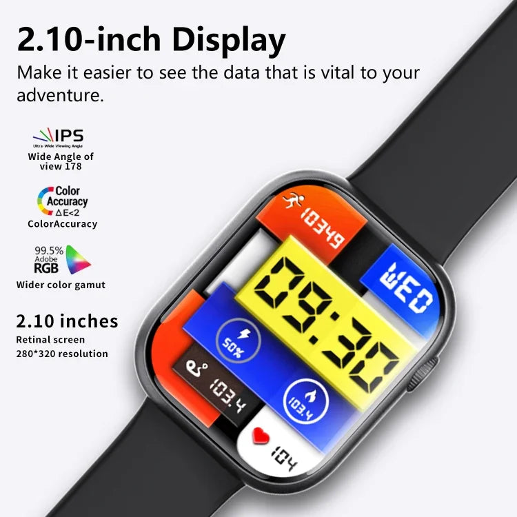 F70 Smartwatch mit 2,1-Zoll-Bildschirm, Blutzucker-/Blutsauerstoffmessung, SOS-Alarm und über 100 Sportmodi