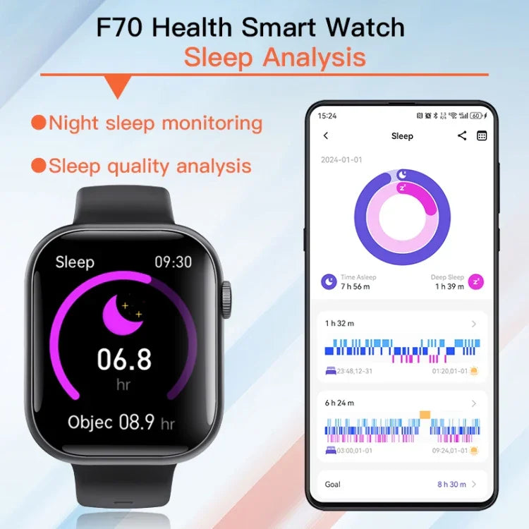 F70 Smartwatch mit 2,1-Zoll-Bildschirm, Blutzucker-/Blutsauerstoffmessung, SOS-Alarm und über 100 Sportmodi