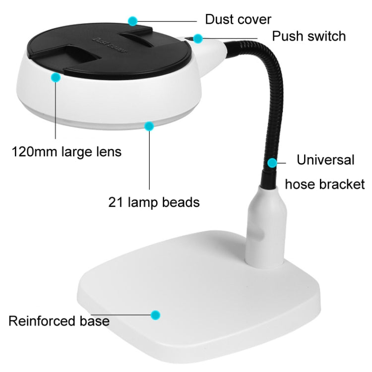Desktop mit 21 LED Lichtern 10X HD Lesereparatur Metallschlauchlupe, EU Stecker, US Stecker