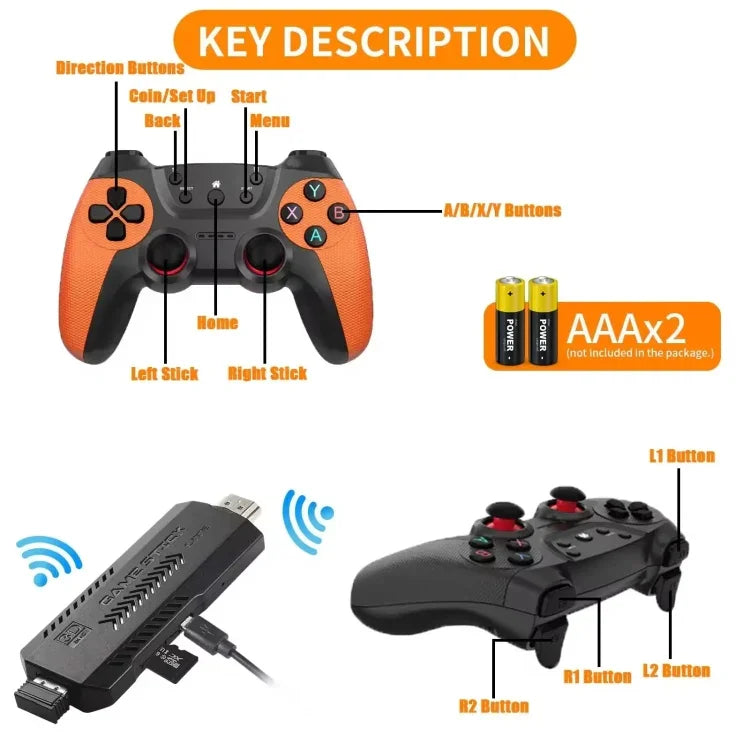 X2 Ultra Videospielkonsole im Stick-Format mit 2,4-GHz-Doppel-Funkcontroller, 64 GB, 128 GB, 256 GB