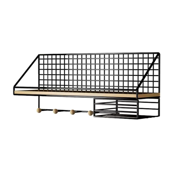 Haushalt Großer wandmontierter Organizer ohne Bohren, Schwarzes Basismodell, Schwarze Holzkugel mit Taschentuchbox