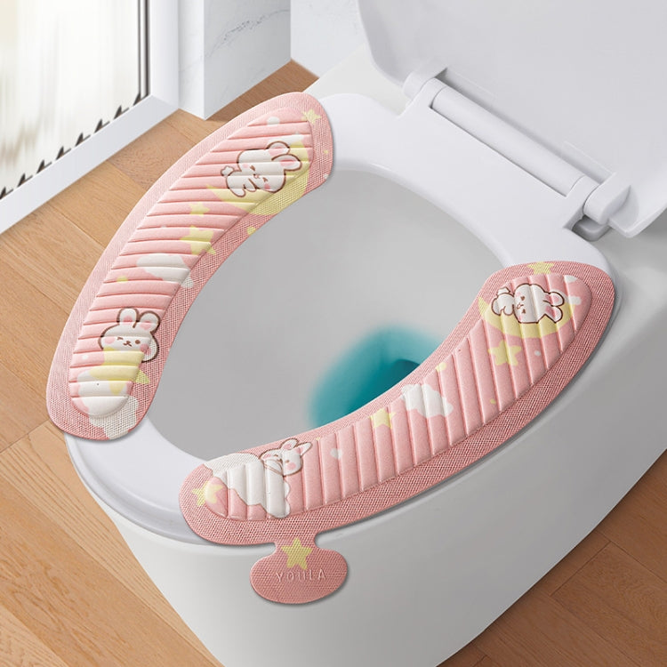 EVA Klebepad WC Vier Jahreszeiten Universal Cartoon Niedlicher Wasserdichter WC Aufkleber, Grau Sonnenblume, Rosa Mondhase