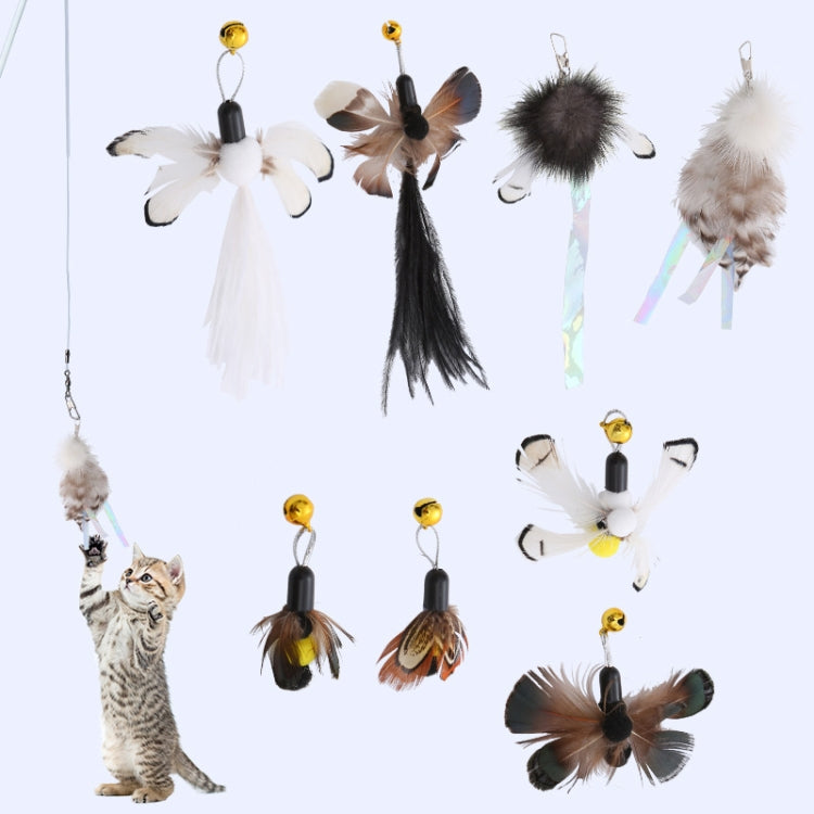 Katzenspielzeug mit simulierten Insektenfedern, Ersatzkopf, Glöckchen, schwarz-brauner Schmetterling, schwarzer Paillettenkäfer, weißschwänziger Käfer, braune Hühnerfeder