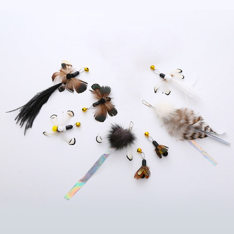 Katzenspielzeug mit simulierten Insektenfedern, Ersatzkopf, Glöckchen, schwarz-brauner Schmetterling, schwarzer Paillettenkäfer, weißschwänziger Käfer, braune Hühnerfeder