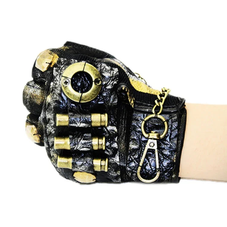 Punk Biker Half Finger Gloves Halloween Accessories, S, M, L, XL