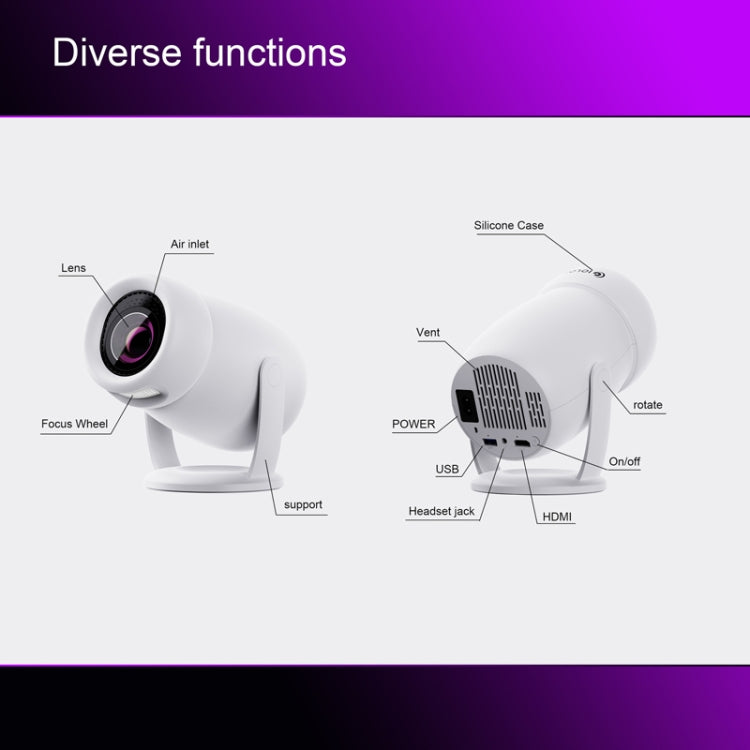 HY400 Android 12.0 System Intelligenter Projektor Tragbarer Familienprojektor, US-Stecker, EU-Stecker, UK-Stecker, AU-Stecker