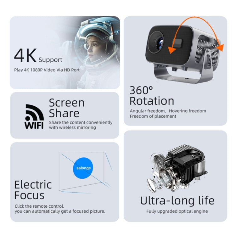 A10 4K Smart Android Tragbarer Projektor, US-Stecker, UK-Stecker, EU-Stecker, AU-Stecker