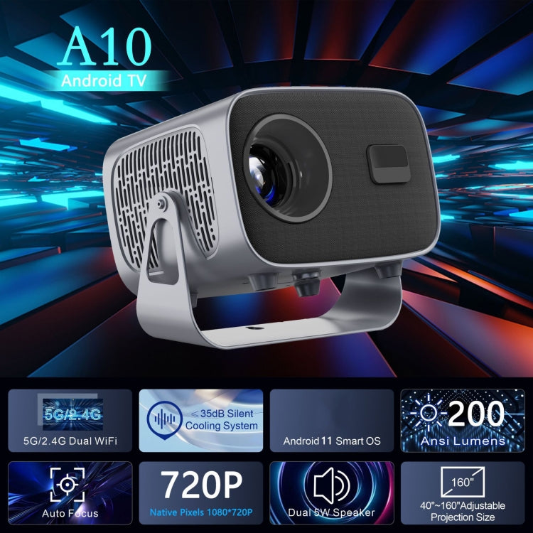 A10 4K Smart Android Tragbarer Projektor, US-Stecker, UK-Stecker, EU-Stecker, AU-Stecker