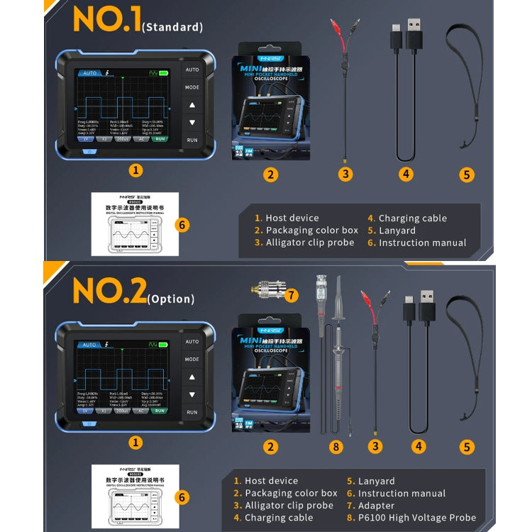 FNIRSI 2-in-1 Mini Tragbares Digitaloszilloskop Signalgenerator, Standard, Upgrade