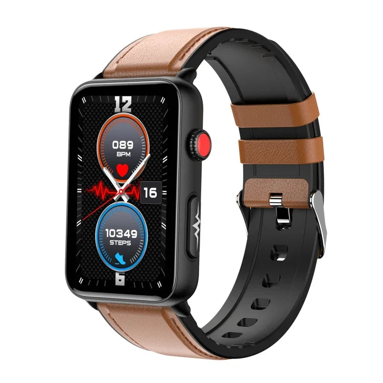 Smartwatch mit Ringfunktion, EKG, Temperaturanzeige, Herzfrequenzmessung, Blutdruckmessung, Bluetooth-Sprachausgabe, erhältlich in Schwarz (Silikon), Rot (Silikon), Blau (Silikon), Schwarz (Leder) und Braun (Leder).