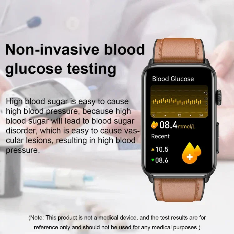 Smartwatch mit Ringfunktion, EKG, Temperaturanzeige, Herzfrequenzmessung, Blutdruckmessung, Bluetooth-Sprachausgabe, erhältlich in Schwarz (Silikon), Rot (Silikon), Blau (Silikon), Schwarz (Leder) und Braun (Leder).
