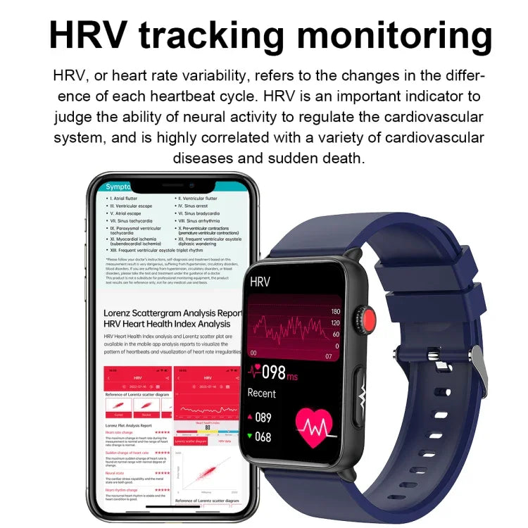 Smartwatch mit Ringfunktion, EKG, Temperaturanzeige, Herzfrequenzmessung, Blutdruckmessung, Bluetooth-Sprachausgabe, erhältlich in Schwarz (Silikon), Rot (Silikon), Blau (Silikon), Schwarz (Leder) und Braun (Leder).